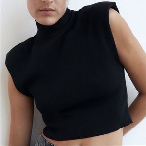 Zara black shoulder pad padded shoulder knit top